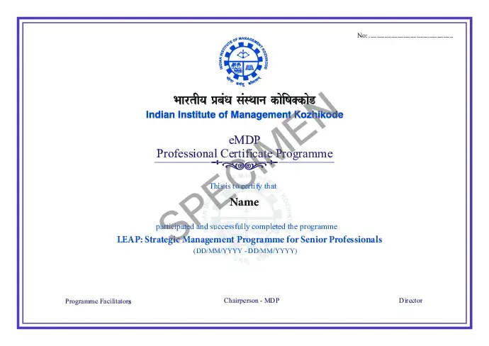 LEAP Strategic Management Programme for Senior Professionals (Batch-02) sample certificate